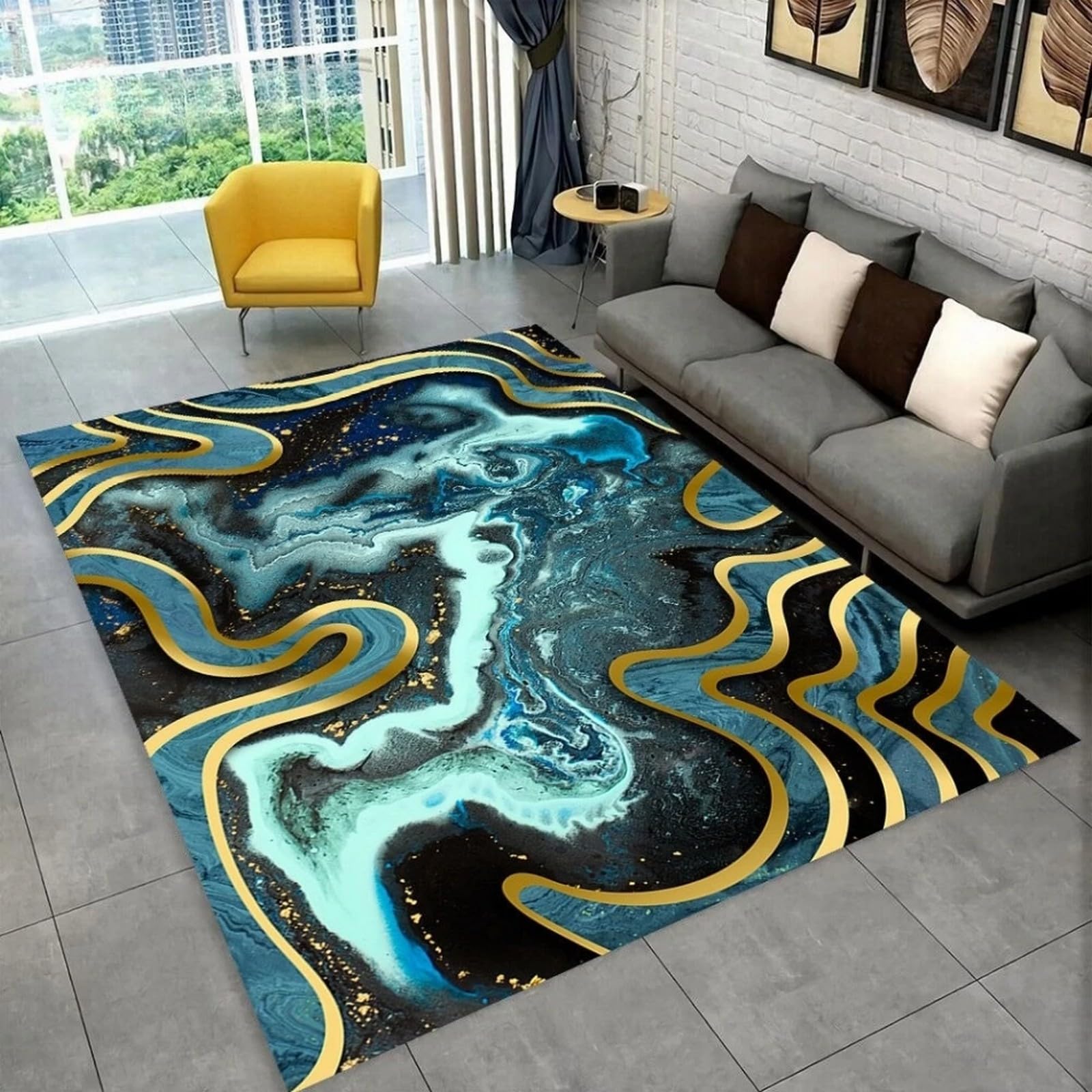 Tapis de salon grand tapis de couloir chambre marbre 3D 120x160cm