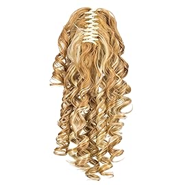 SWACC 12-Inch Short Screw Curls Claw Clip Ponytail Extensions Synthetic Clip in Drawstring Curly Ponytail Hairpiece Jaw Clip Hair Extension (Blonde Mixed-27H613)