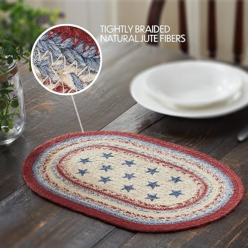 Miniatura 3 de VHC Brands Celebration - Mantel individual para mesa de comedor, yute trenzado, ovalado, rojo y azul crema, 10 x 15 pulgadas