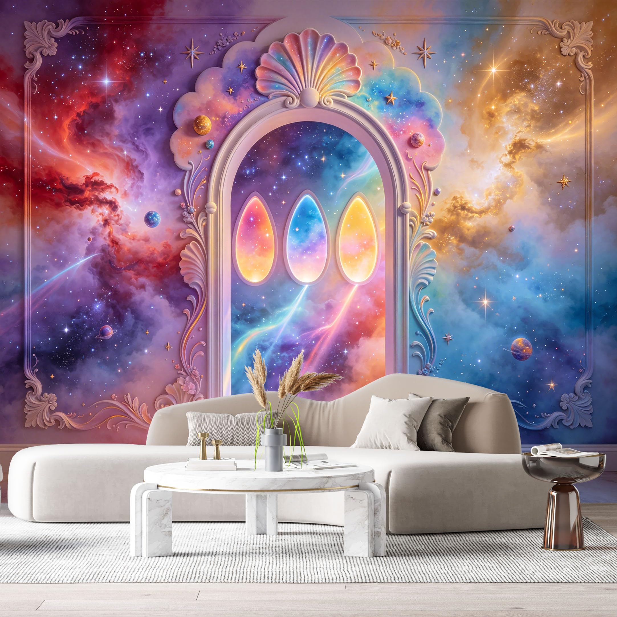 Custom Size Wall Murals Fantasy Cosmic Doorway Nebula Oil Painting 3D Trompe L'Oeil SelfAdhesiveWall Fabric Removable Wallpaper Wall Decor for Living Room Bedroom Bathroom