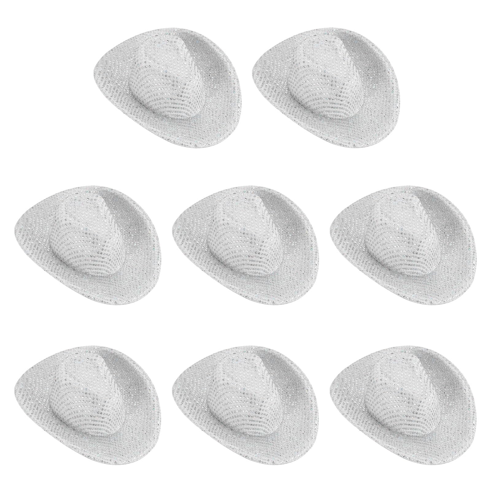 PATIKIL Mini Cowboy Hats, 8 Pcs Miniature Western Cowboy Hat for Crafts Party Decoration, Doll Pet Dress Up, Glitter Dot Style, White