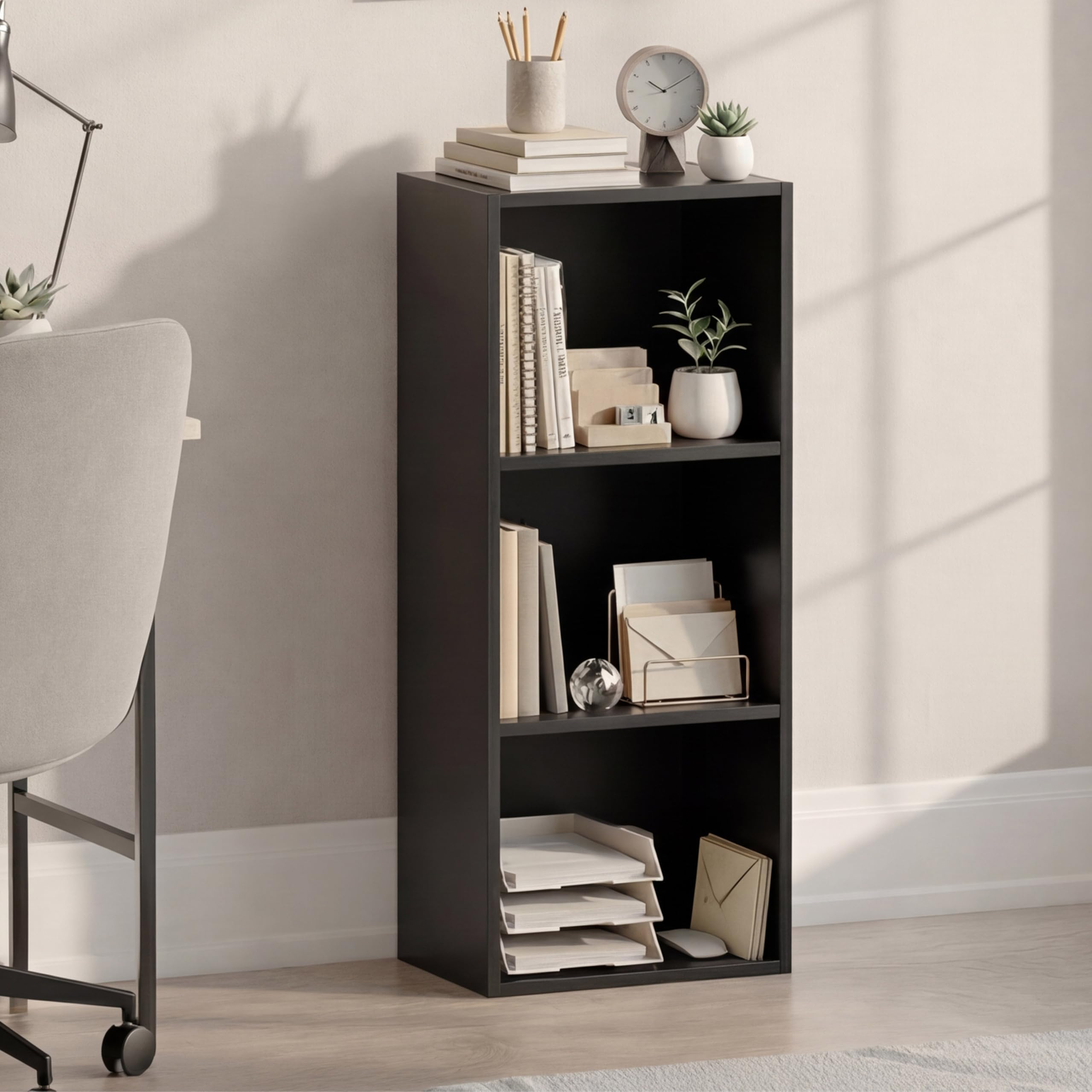 Home Discount Vida Designs Oxford - Estantería de 3 estantes, Hecha de Madera de Roble, para Oficina, Sala de Estar Moderno 80 x 32 x 24 cm Negro