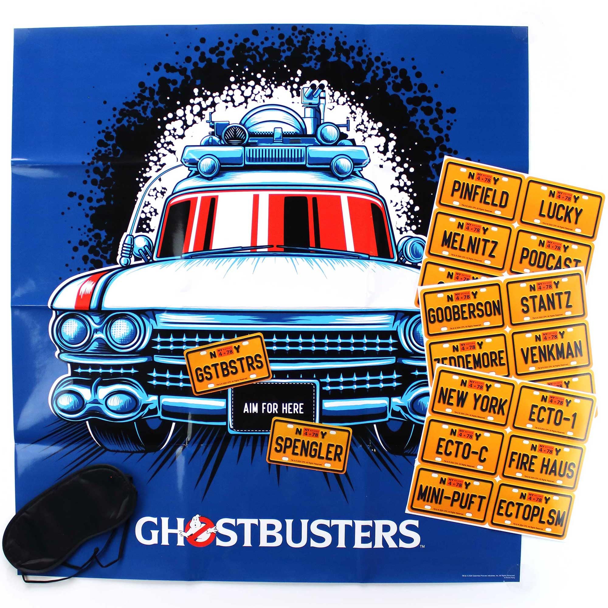 Ghostbusters Pin-The-License Plate on The Ecto1 Party Game - Fun for 16 Guests - Includes: 1 Poster, 16 License Plates, and Blindfold - Perfect for