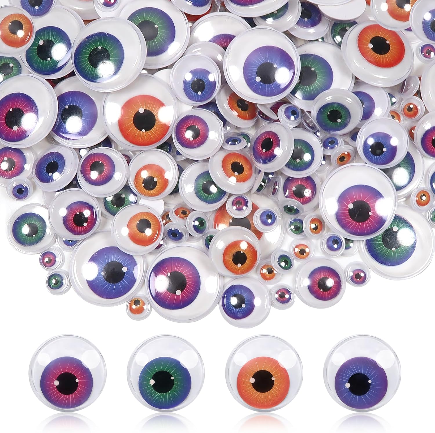 TOAOB 200pcs 3 Sizes Googly Wiggle Eyes with Self Adhesive 4 Styles Round Plastic Craft Sticker Eyes DIY Arts Scrapbooking Accessories