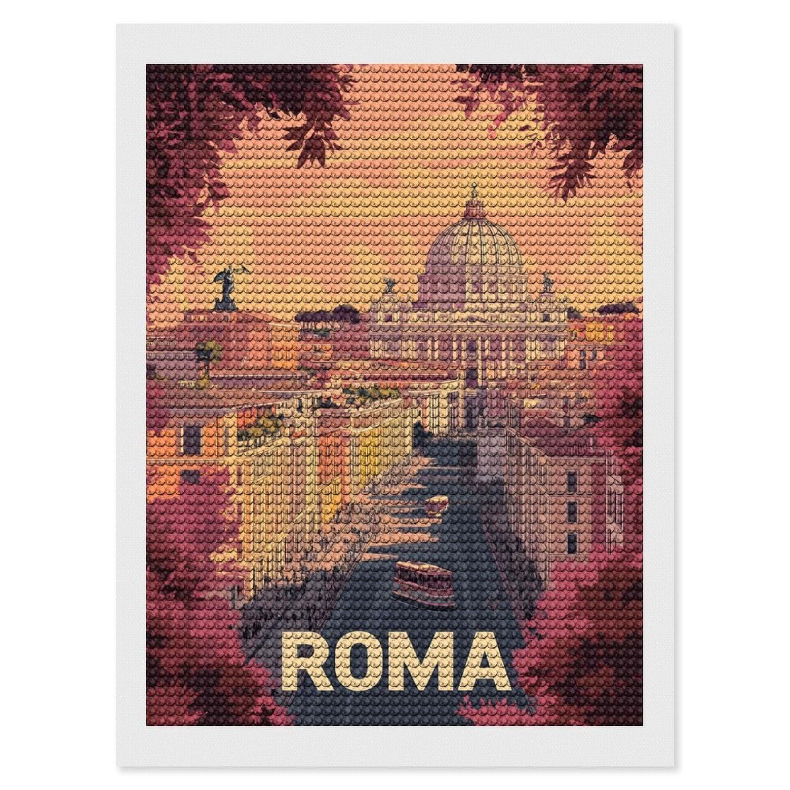 Junmoney Rome Cityscape Diamond Art Canvas 12"x16", for Teens, Nice Detail and Sparkle, Farmhouse Decor, Festive Craft Gift, Easy to Enjoy