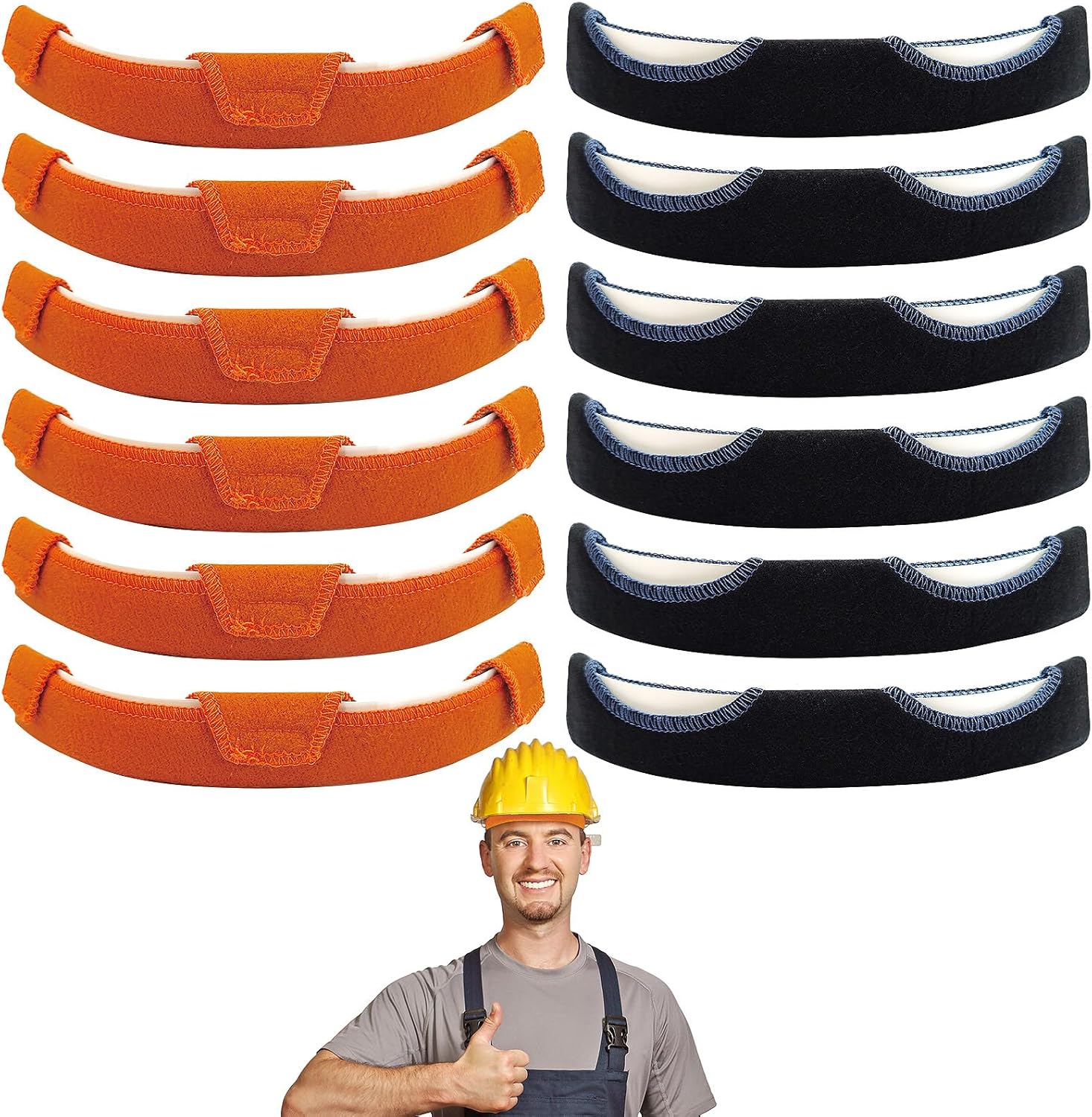 12 PCS Hard Hat Sweatband, Washable Reusable Flame Retardant Hard Hat Liners, Soft Cotton Sweat Bands for Construction Helmets, Welding Hood & Chainsaw Safety Helmets Accessories (6 Orange & 6 Black)