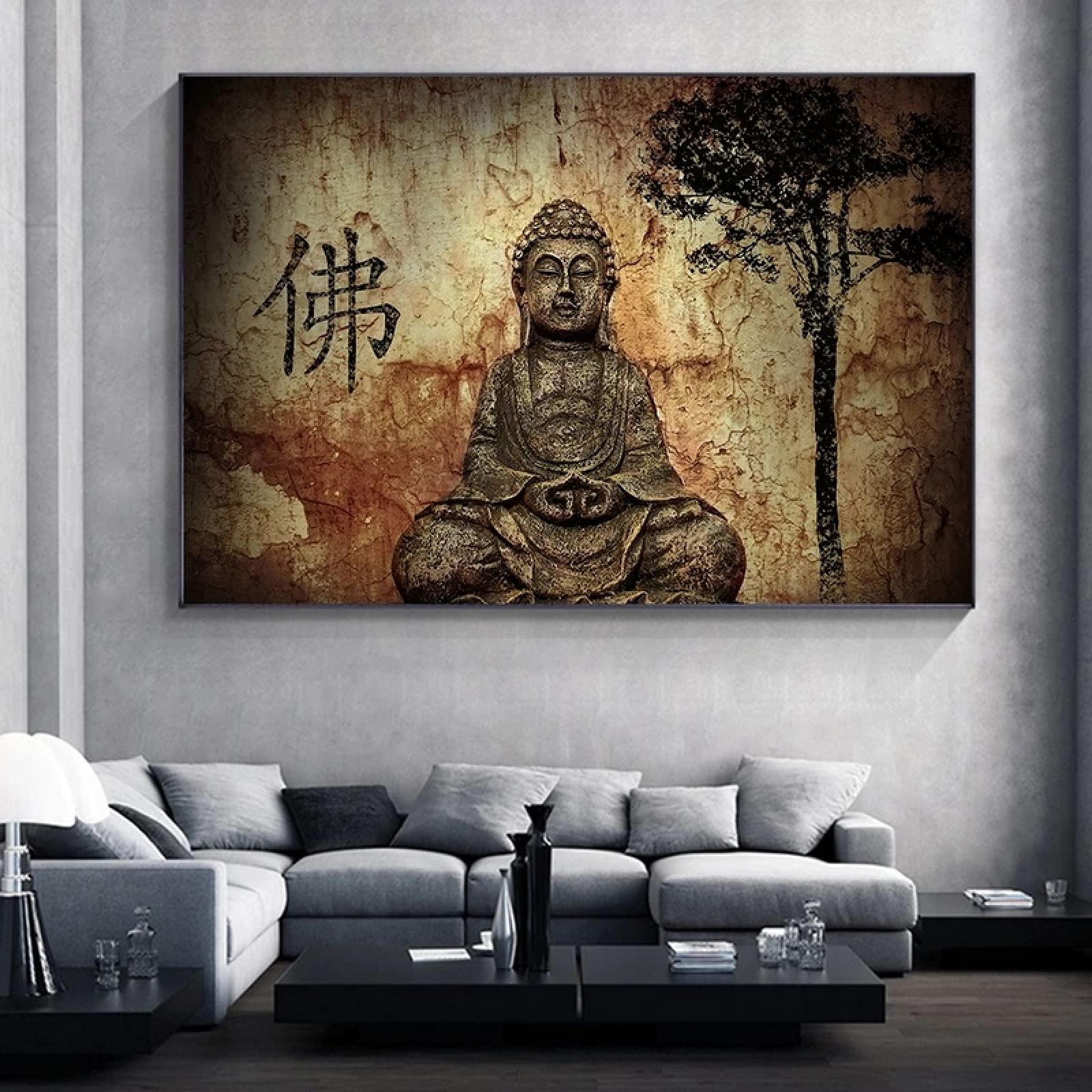 Arte de pared de gran tamaño contemporáneo Buda Retrato de cuerpo entero Póster Pared Arte étnico Impresión en lienzo Pintura Mural Decoración 70x120cm (28x43in) Con marco
