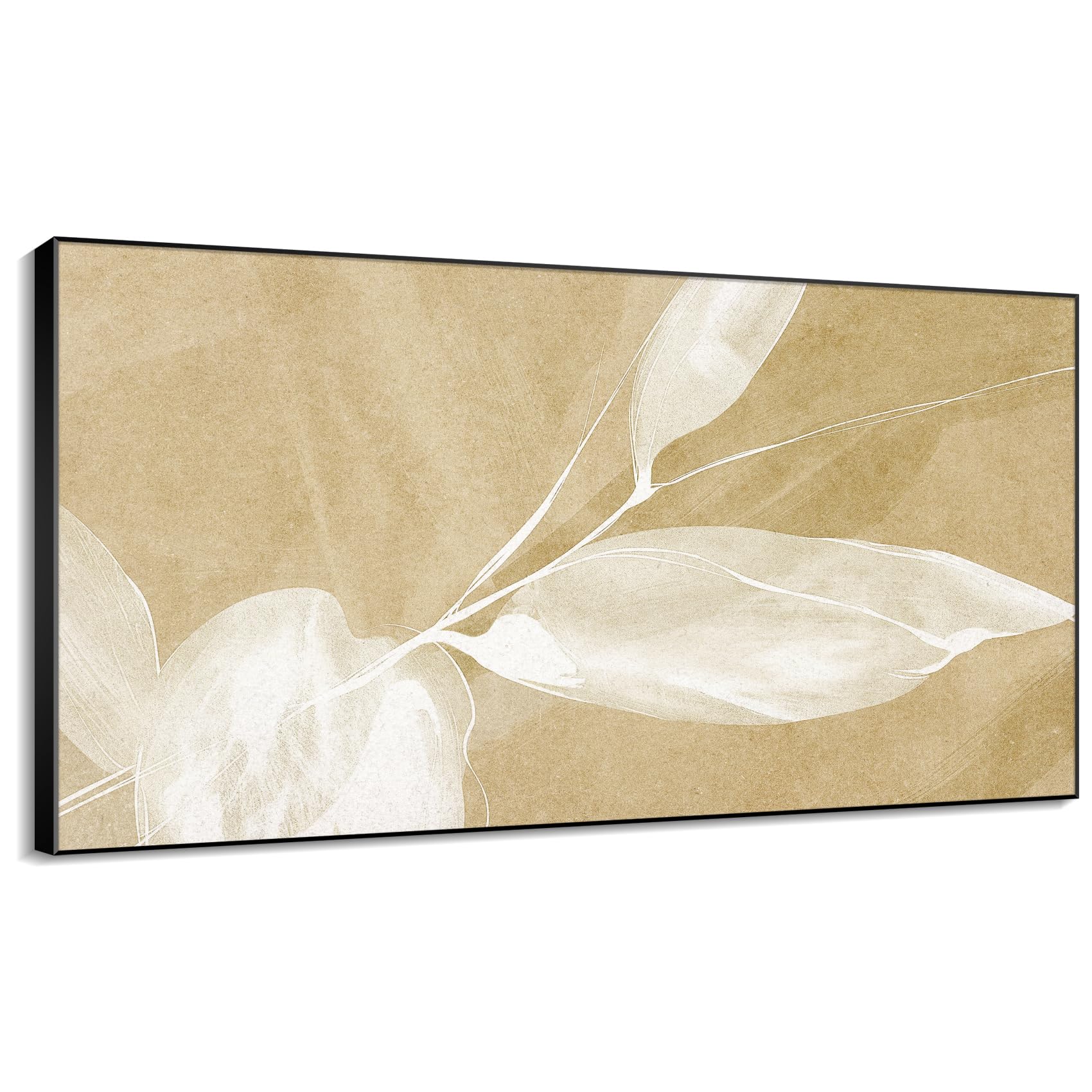 36"x60" XL Framed Wall Art - White and Beige Minimalist Botanical (Frame Assembly Required)