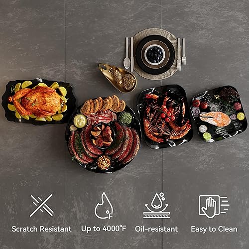 Miniatura 5 de Mesa de comedor extensible para 6-8 personas, moderna mesa de comedor rectangular con parte superior de piedra sinterizada y pedestal de acero al