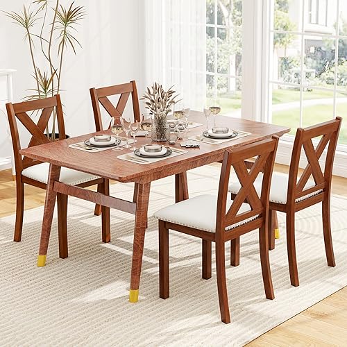 Miniatura 2 de Giantex Juego de 2 sillas de comedor de madera, sillas de comedor de madera con patas de madera de acacia maciza, cojines de asiento acolchados de