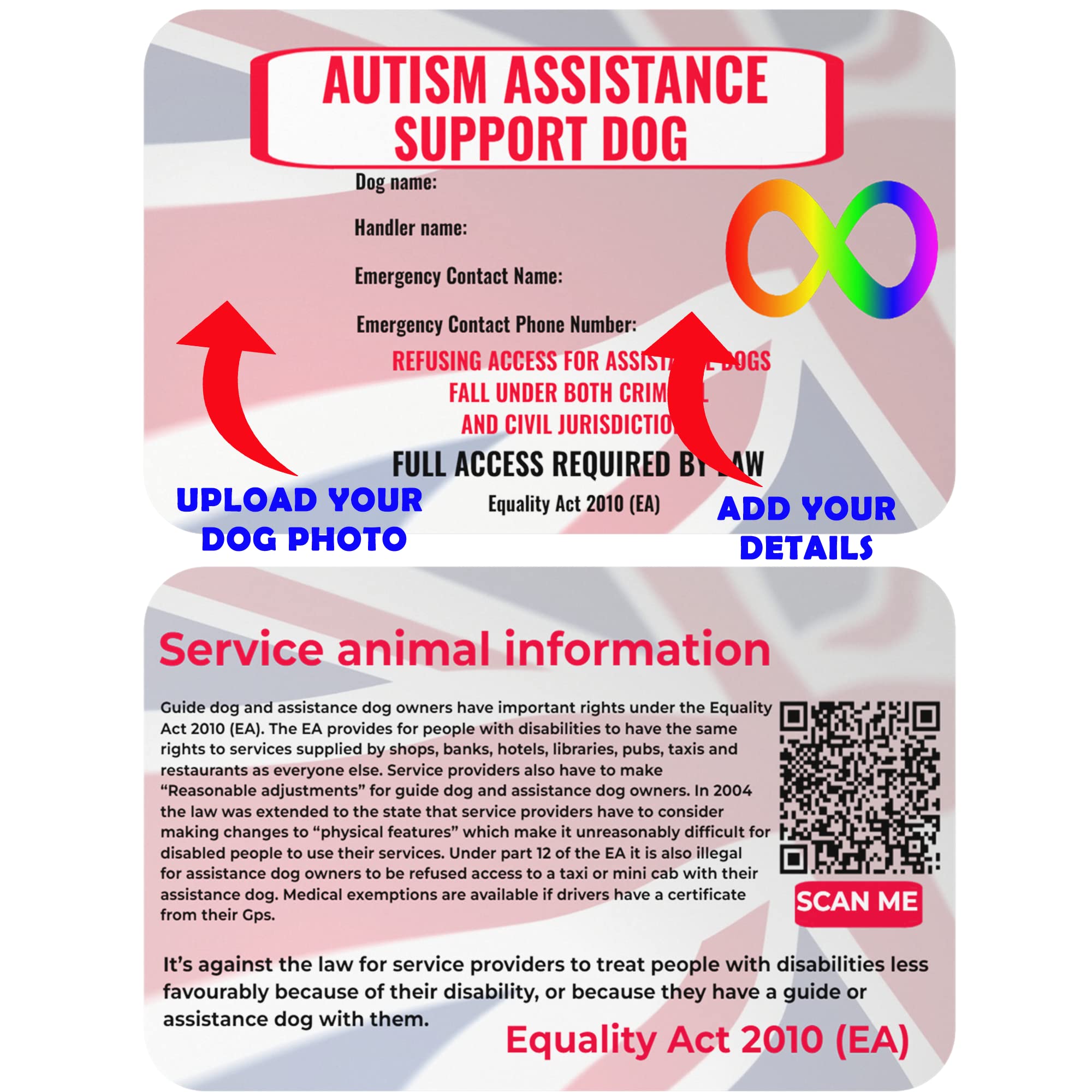 Autism Assistance Dog Personalized Law Card UK