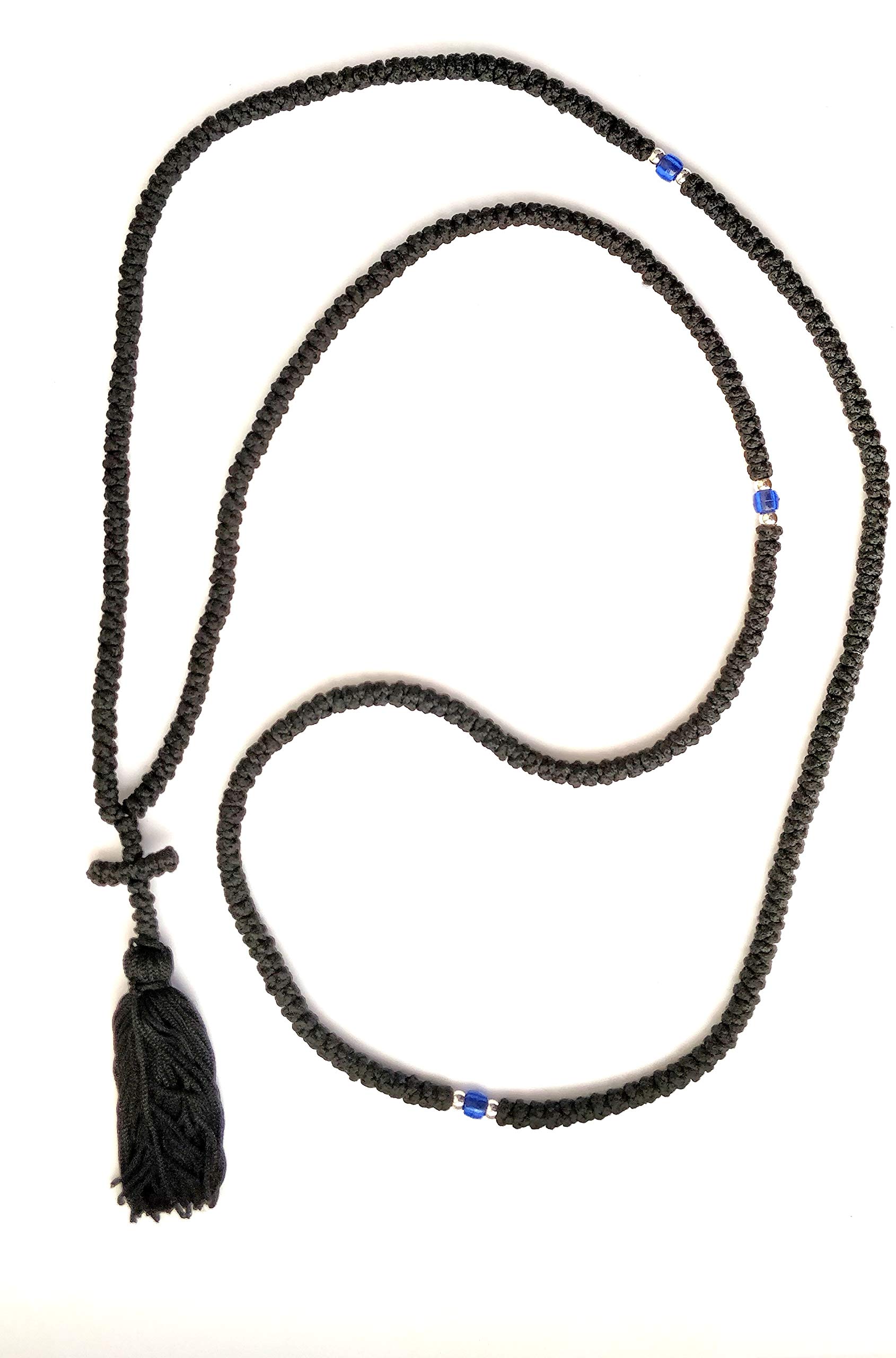 Corda da preghiera komboskini greca cristiano ortodossa benedetta, fatta a mano, nero Chotki ciondolo 300 nodi dal mount Athos (Grecia)