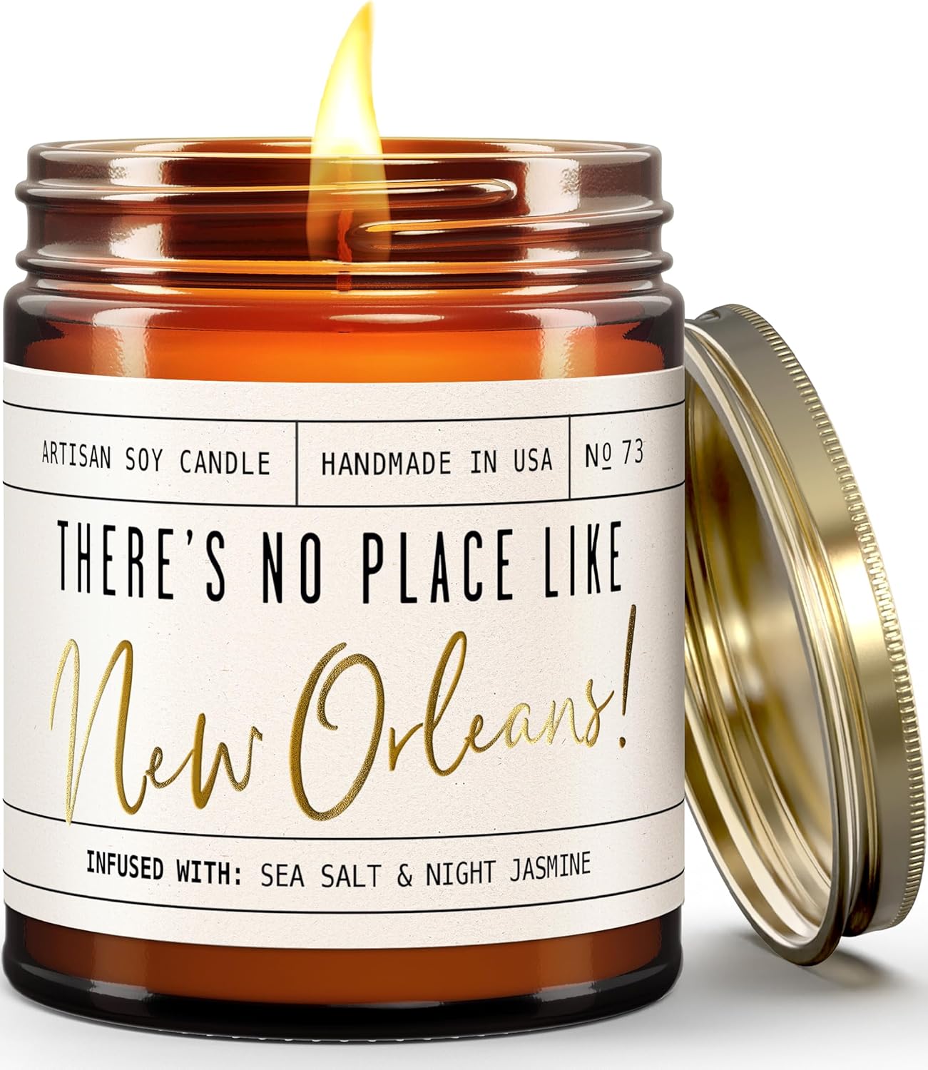New Orleans Gifts, New Orleans Decor for Home - 'There's No Place Like New Orleans Candle, w/Jasmine, Orchid & Sea Salt I New Orleans Souvenirs I 9oz Jar, 50Hr Burn, Made in USA