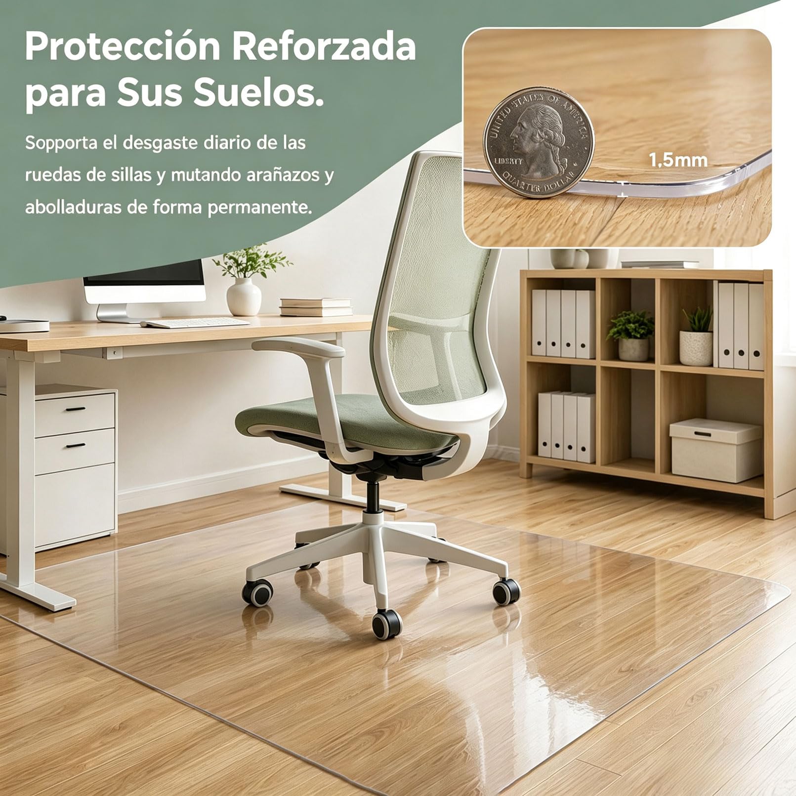 Tapete PVC Transparente Protector Parquet 45x120cm 1,5 mm Alfombrilla Antideslizante Silla Oficina con Ruedas Antiarañazos
