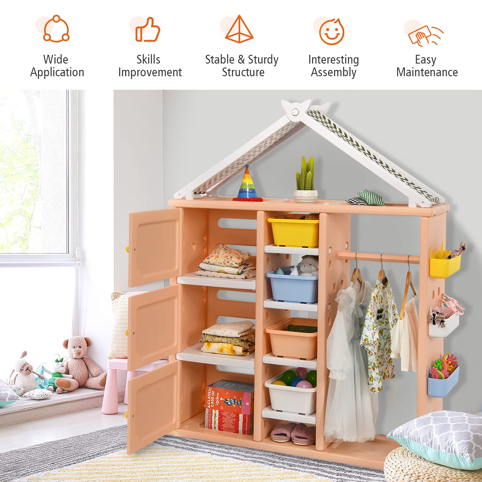 Costzon Kids Dress up Costume Storage Closet, Children Pretend Dresser