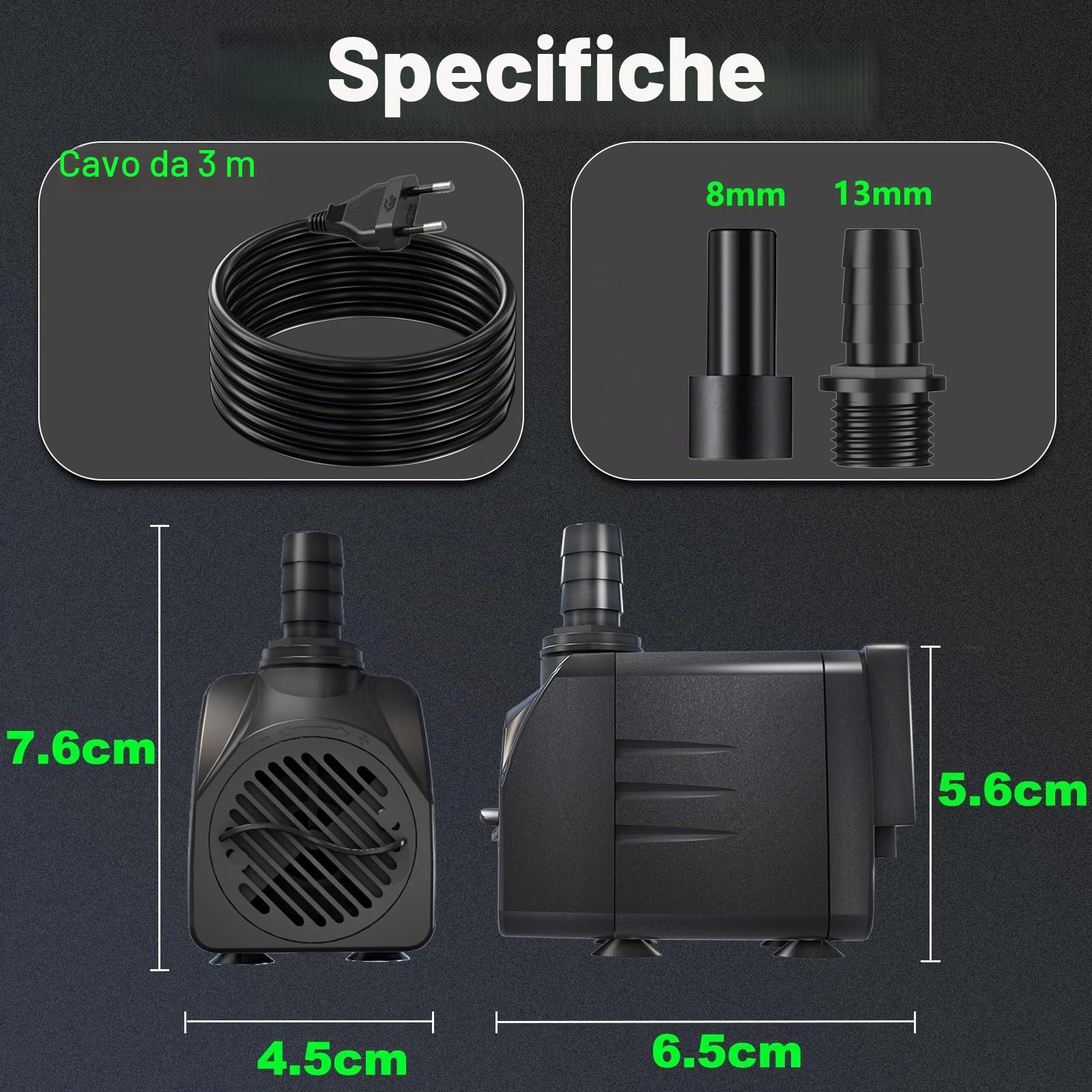 Pompa per fontana, 10 W, 600 l/h, con cavo extra lungo da 3m Protezione contro il surriscaldamento, funzione ultra silenziosa, per fontane, sistemi idroponici, pompa sommergibile