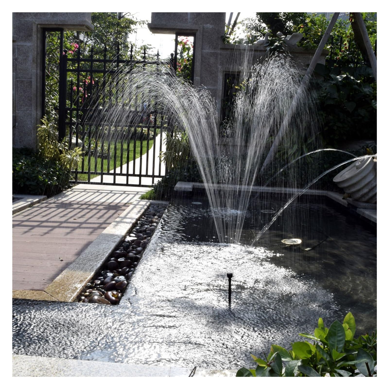 Bomba de Agua Solar, Fuente de agua con panel solar for piscina, estanque, jardín, aspersor con bomba y cabezales