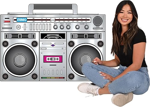 Miniatura 4 de Beistle Caja Boom de los años 80, decoración retro de cartón metálico, perfecto para fiestas temáticas de baile de los años 80, accesorios de cabina