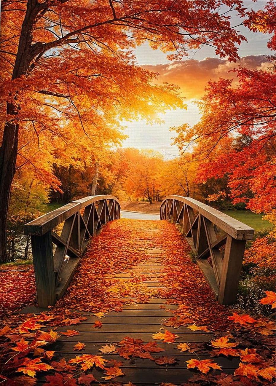Huimanhe Landscape Adults Paint by Number Kits,Maple Painting by Number Kits on Canvas,Bridge Large Color by Numbers Adult Watercolor Gifts for Friends Wall Decor
