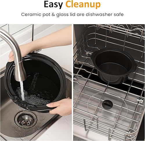 Miniatura 5 de Sunvivi 4 cuartos de galón de olla de cocción lenta y mini calentador de alimentos con 3 ajustes de calefacción, olla de cerámica extraíble, tapa de