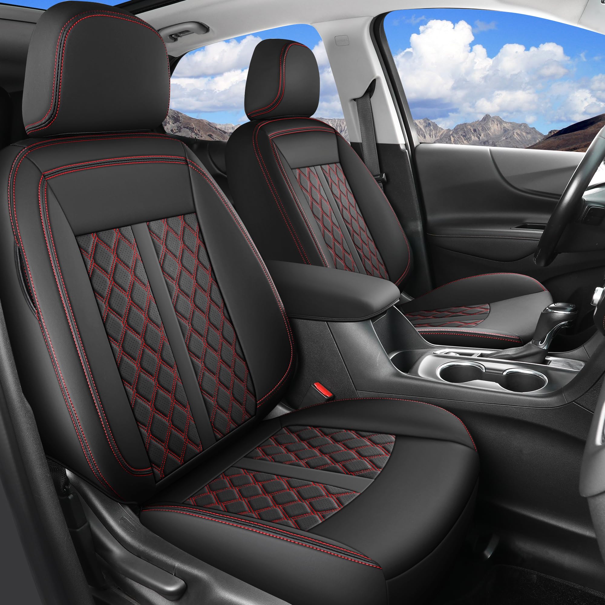 Huidasource Seat Covers for Nissan Titan/Titan XD 2016-2024, Full Coverage Waterproof Seat Covers for Titan SV PRO-4X SL Platinum Reserve Crew Cab Pickup Leather Car Seat Covers (Fullset/Black&Red)