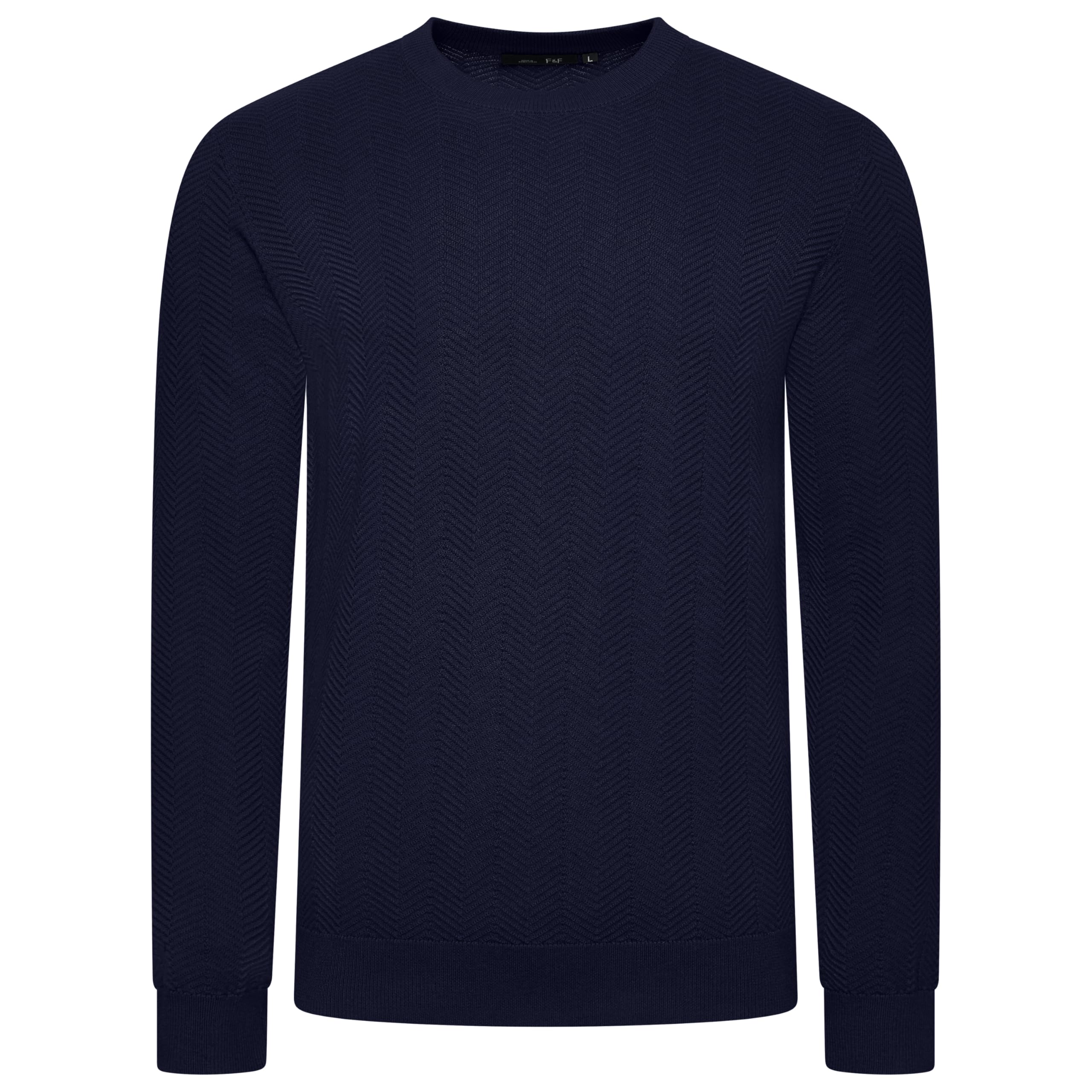 Urban Heritage Men's Navy Blue Chevron Knit Long Sleeve Pullover Jumper (Uk, Alpha, L, Regular, Regular, )