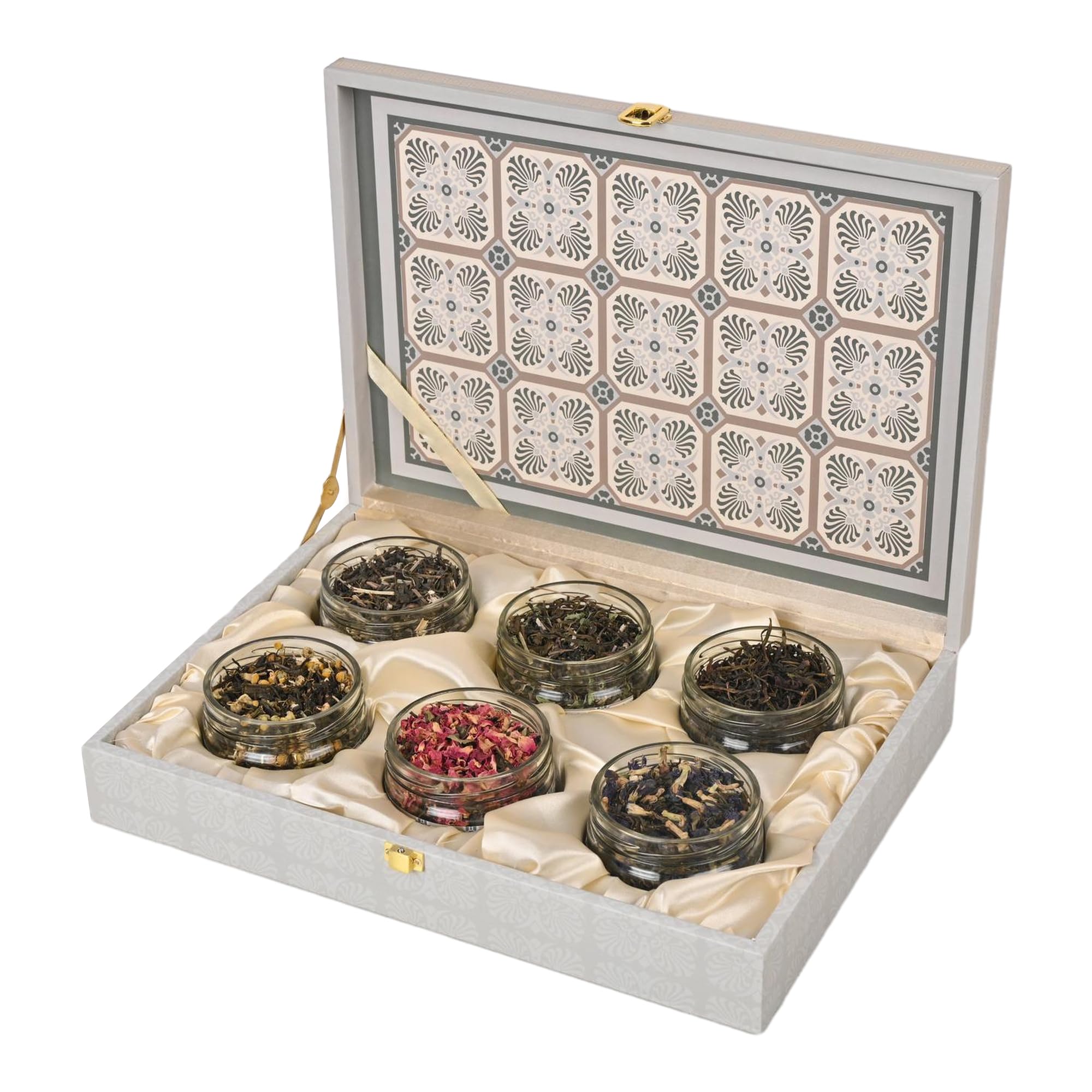 Riwaz Luxury Herbal Tea Gift Box Set | Premium Square Design with Rose, Mint, Hibiscus, Chamomile, Lemongrass & Blue Pea | 6 Artisanal Wellness Teas | Perfect for Tea Lovers & Gifting (650g)