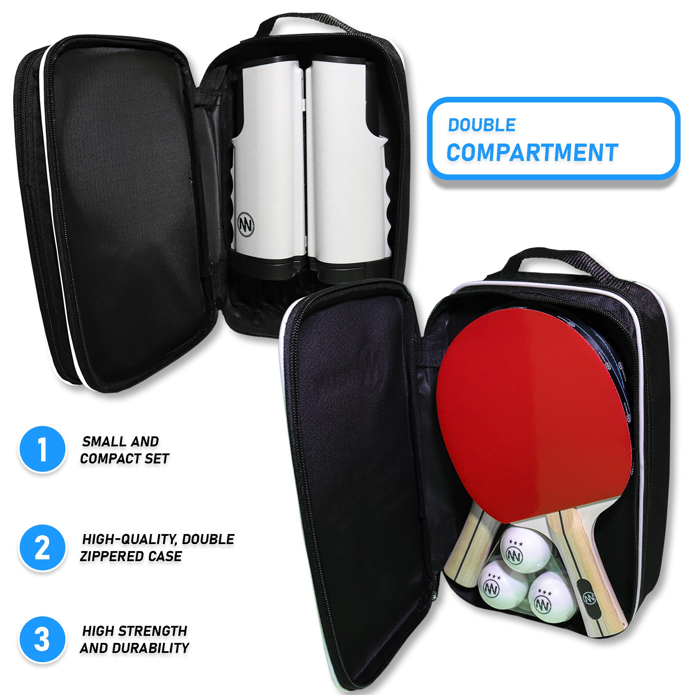 Set De Ping-pong NIRBUN Complet – Filet Extensible, 4 Raquettes Pro, 6 Balles 3 étoiles, Sac De Transport