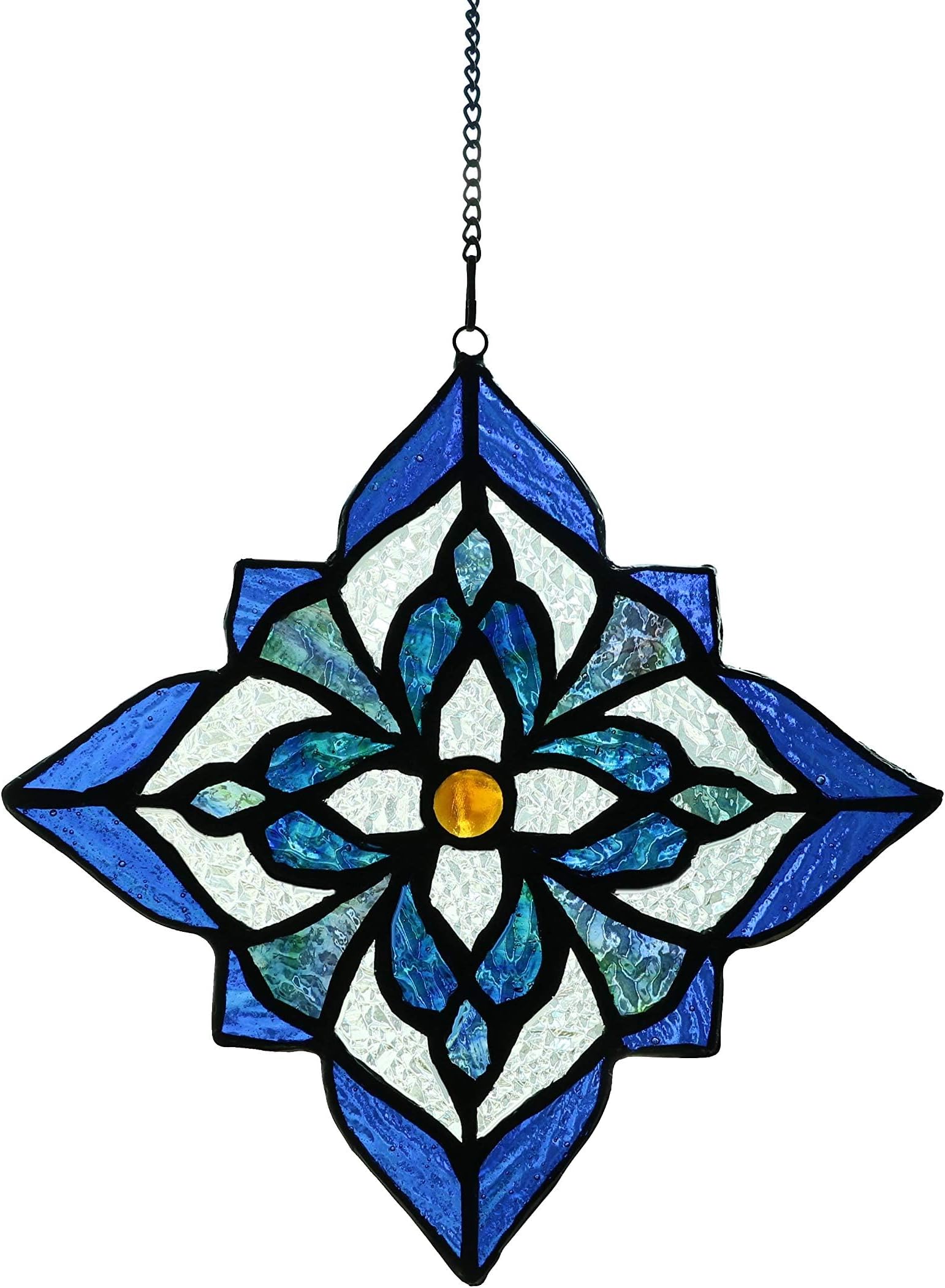 Stained Glass Window Hangings, Tiffany Style Window Panel Suncatchers Blue Art Flower