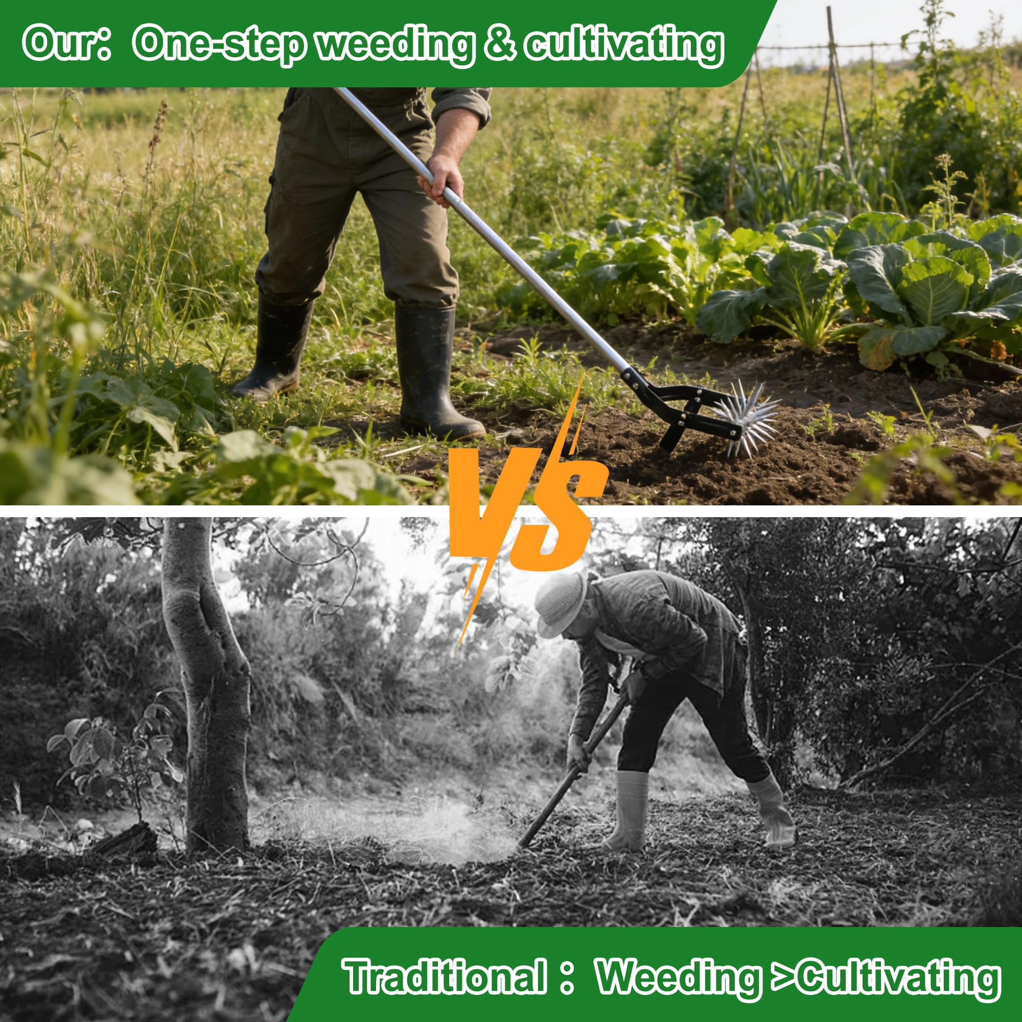 YEELOR Cultivateur rotatif manuel 2 en 1 désherber ameublir sol labourer aérer parterres fleurs jardinières légumes