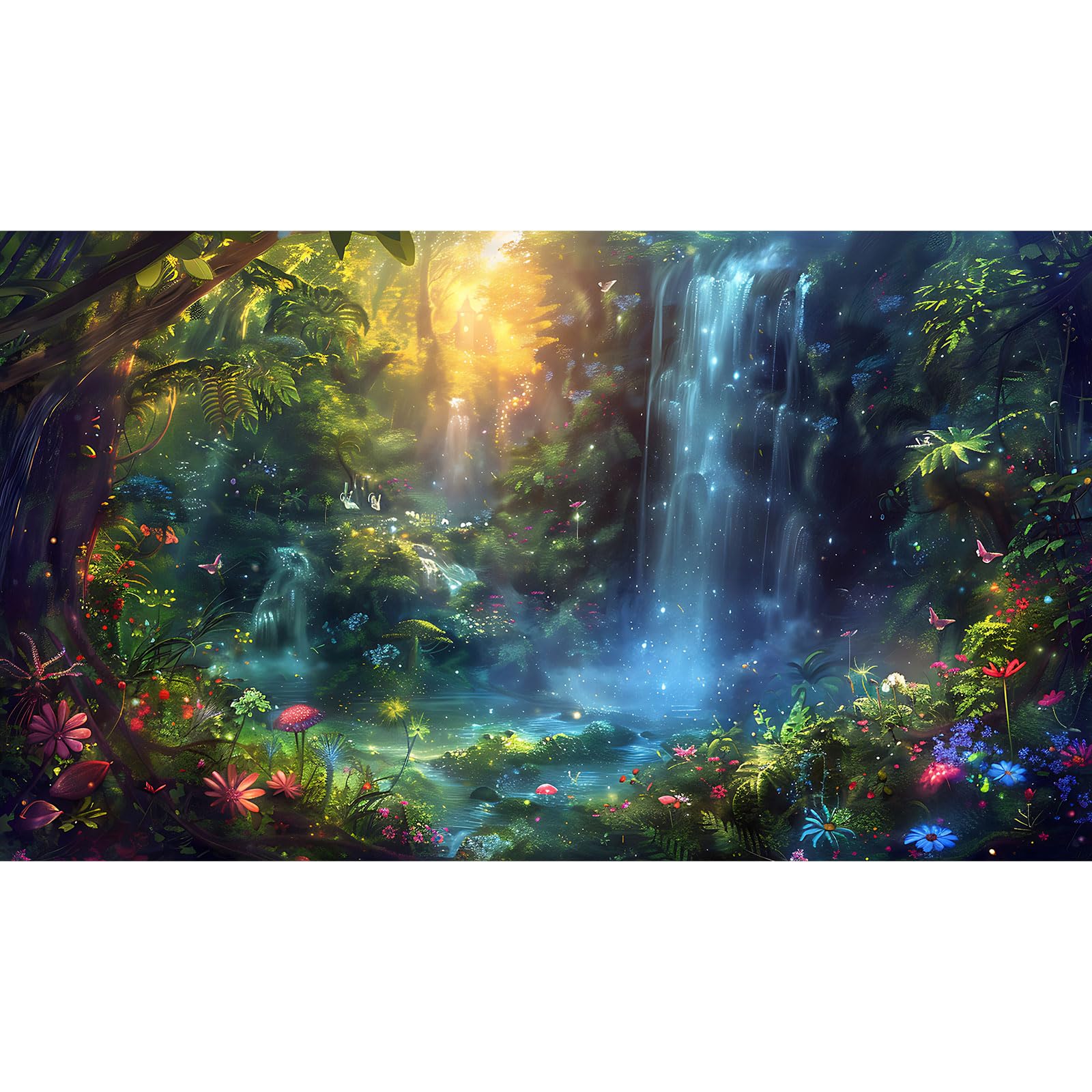 Fantasy Forest Aquarium Background Jungle Waterfall Lake Fish Tank Background Enchanted Forest Vibrant Flora Ethereal Weaves Reptile Tank Backgrounds Greenery Oasis Terrarium Backgrounds 30x12in