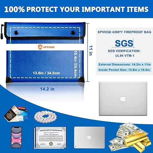 Miniatura 5 de Bolsa de documentos ignífuga mejorada Aislamiento térmico de 5200 F, bolsa de dinero ignífuga de 14.2 x 11 pulgadas con 8 capas de materiales