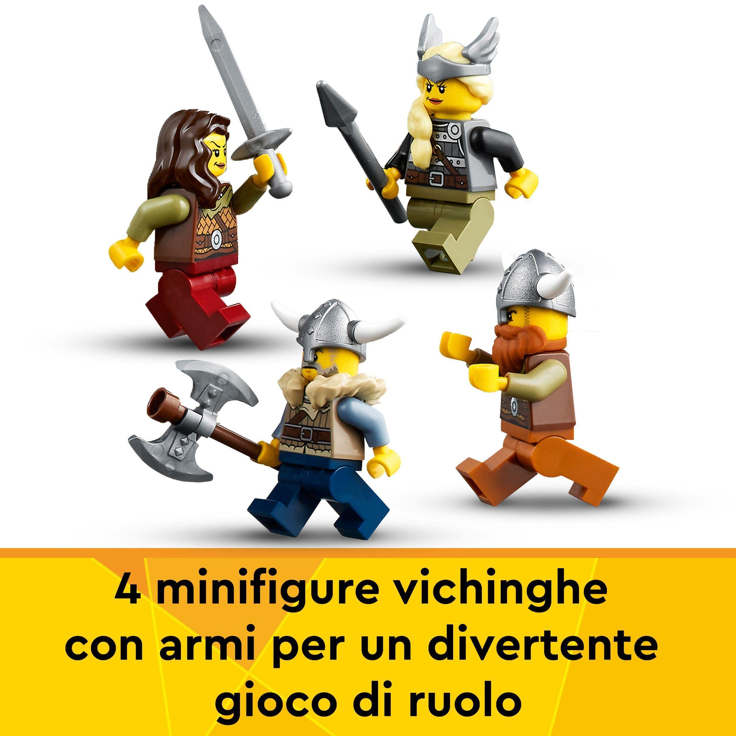 LEGO Creator 3 in 1 Nave Vichinga e Jörmungandr, Casa Giocattolo Apribile, Drago e Lupo Snodabili da Costruire, Giochi per Bambini e Bambine, Idee Regalo di Compleanno 31132