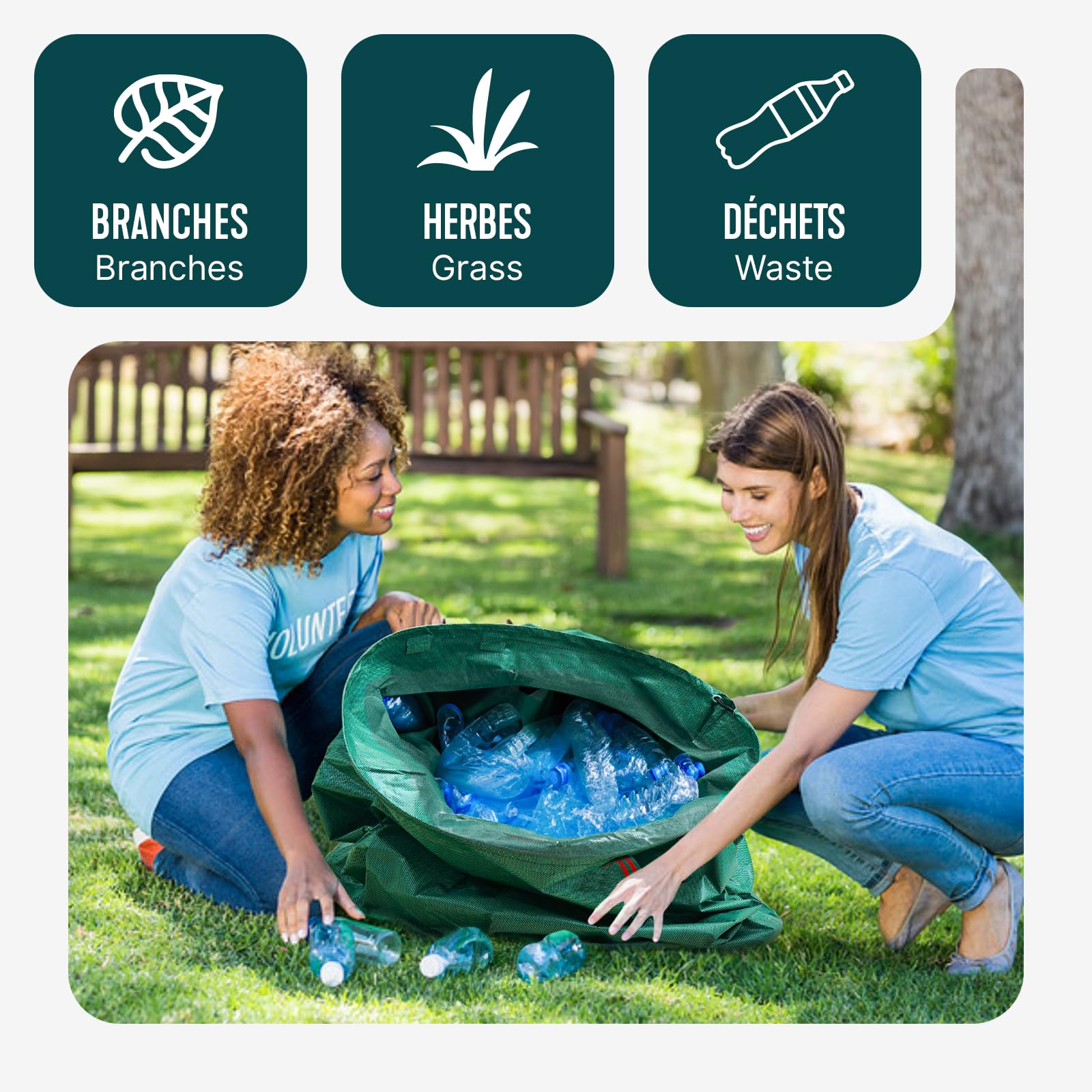VOUNOT® 3 x Sacos de Jardin 272L Bolsas de Basura de jardín, con Asas, Plegables y Reutilizables