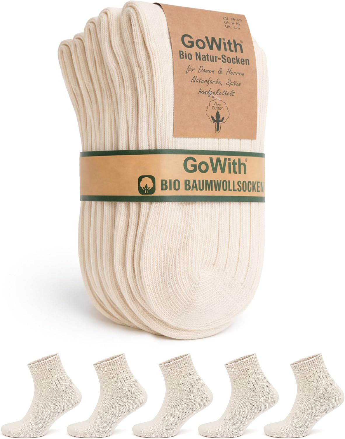 GoWith 4-5 Pairs Unisex Natural 97% Cotton Low-Cut Socks, Pure Cotton Comfy Cozy Breathable Seamless Socks for Men Women