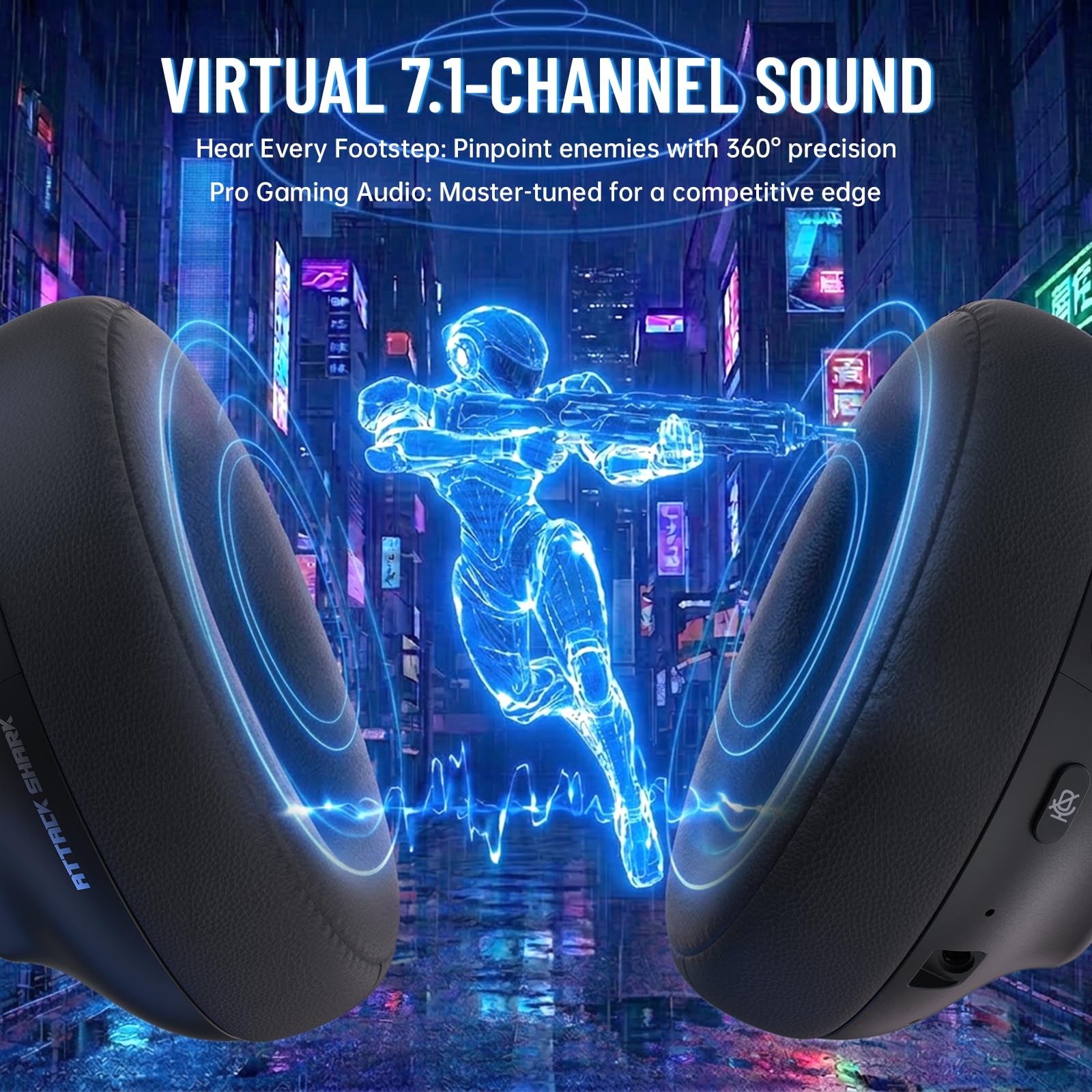 ATTACK SHARK L50PRO Auriculares Gaming Inalámbricos Sonido 7.1 Modos EQ Transductores 53mm Triple Conexión Batería 1100mAh Circumaurales con Micrófono Desmontable Anti Ruido para PC/Xbox/PS4,Negro