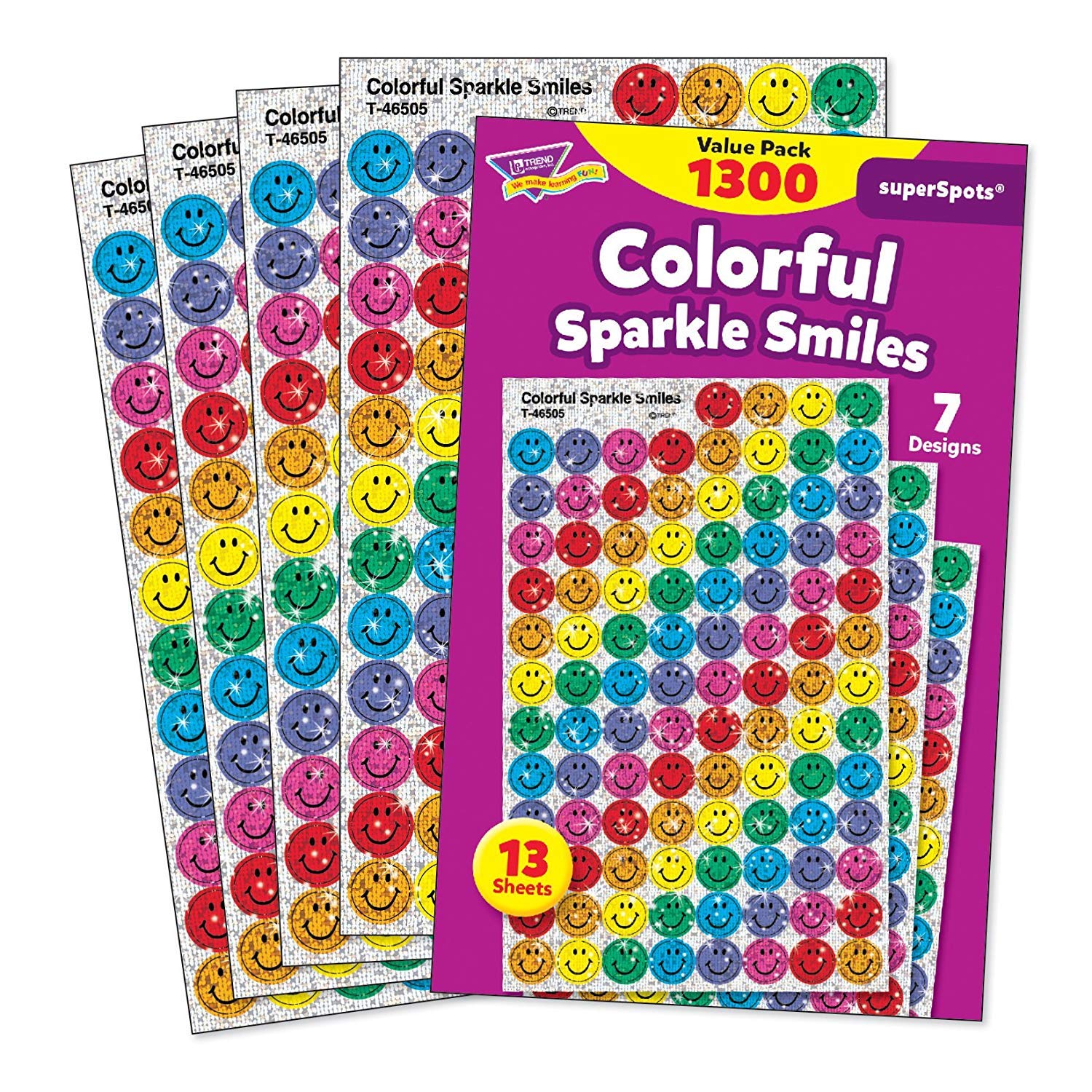 TREND enterprises, Inc. Colorful Sparkle Smiles Stickers Value Pack (1300 Stickers) Тwo Рack