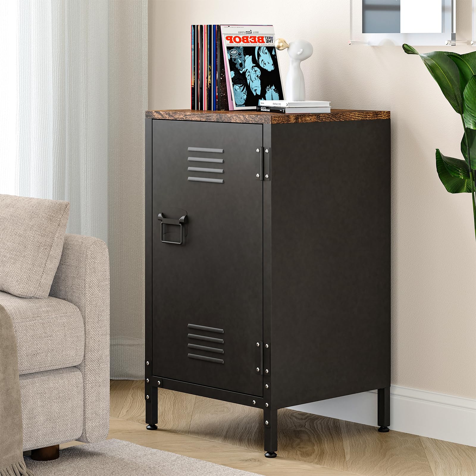 Sightlife Metallschrank Beistellschrank Sideboard Nachttisch Nachtschrank Kommode Schrank im Vintage-Stil verstellbar Einlegeboden Schränkchen für Wohnzimmer Schlafzimmer Metall (43B x 40T x 76H cm)