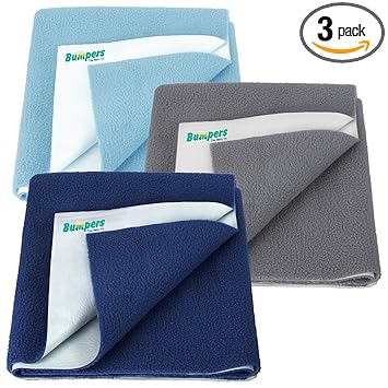 Bumpers Anti-Piling Quick Dry & Absorbent Sheet Polycotton Baby Bed Protecting Waterproof Mat (Dark Blue, Grey, Light Blue, Small (70 x 50cm), Pack of 3) - image, photos