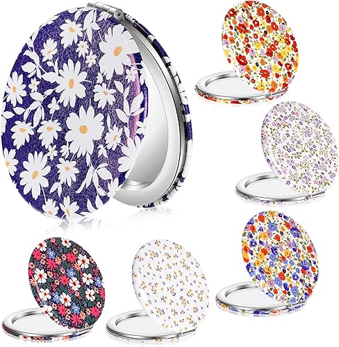 6 espejos de bolsillo con patrón de margaritas para mujer, mini espejo compacto floral para bolso, bolsas de maquillaje de viaje, portátil,