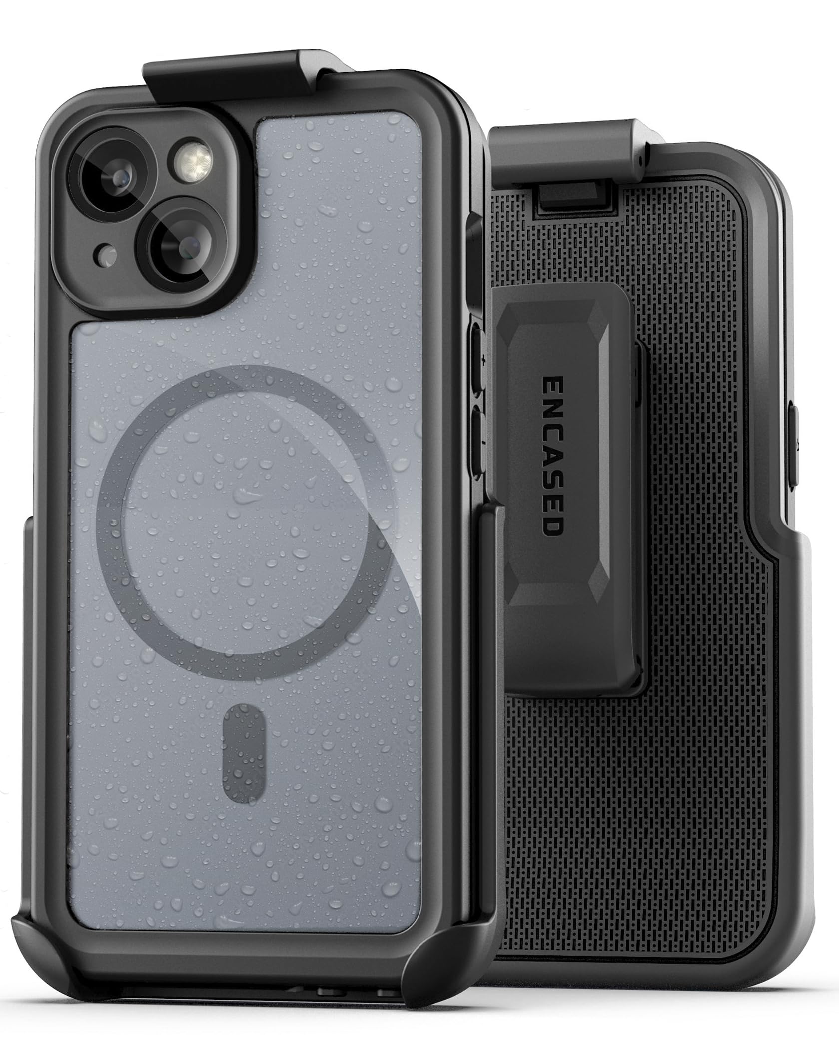 Encased Titan Designed for iPhone 15 Waterproof Case with Belt Clip (Compatible with MagSafe) Full Body Protective Phone Case with Holster (iPhone 15)