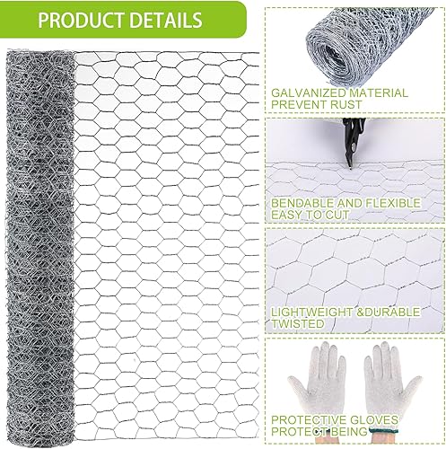 Miniatura 3 de 4 rollos de alambre de pollo de 13.7 x 236 pulgadas, malla de alambre floral hexagonal galvanizado floral con alicates, guantes protectores, bridas