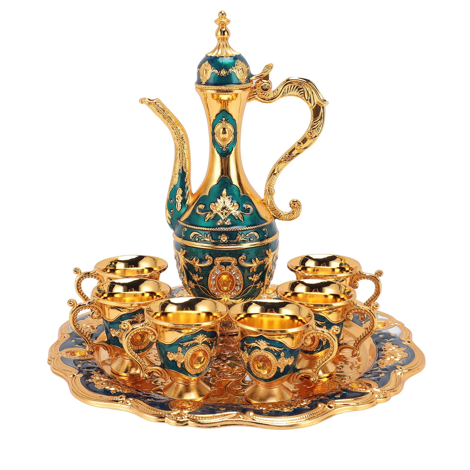 Turecki czajniczek do kawy w stylu vintage, 6 metalowych filiżanek, europejski dzbanek na wino, kompletny turecki serwis do herbaty, antyczny dzbanek do kawy, eleganckie przybory kuchenne do domu i