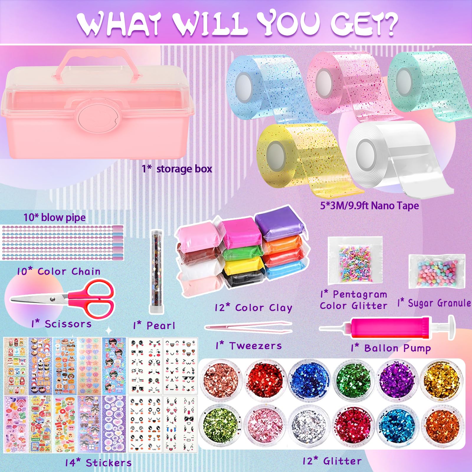 Nano Tape Bubble Kit for Adults 5*3m Nano Tape Squishy Kit DIY Plastic Bubbles with Storage Box - Image 2