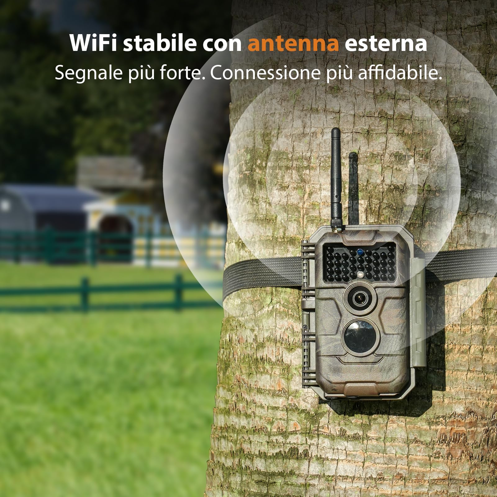GardePro E6 Fotocamera Caccia WiFi Antenna con App 48MP 1296P H.264 Vidéo Fototrappola Infrarossi Invisibili Obiettivo con campo visivo di 110° Visione Notturna Fino a 25m, No-Glow IR LEDs