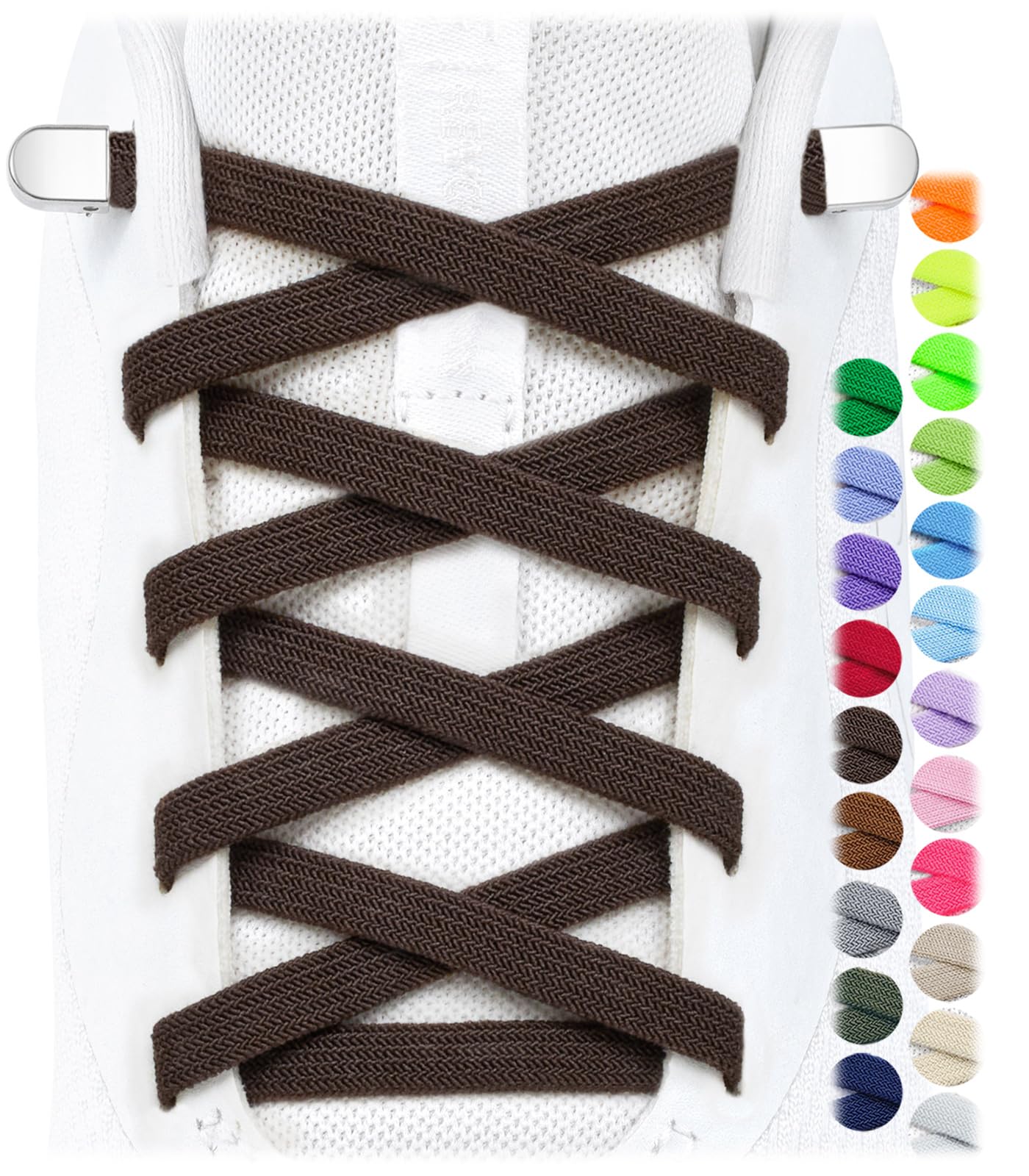 Stepace 2 Pairs Flat Elastic No Tie Shoe Laces for Kids and Adults Sneakers