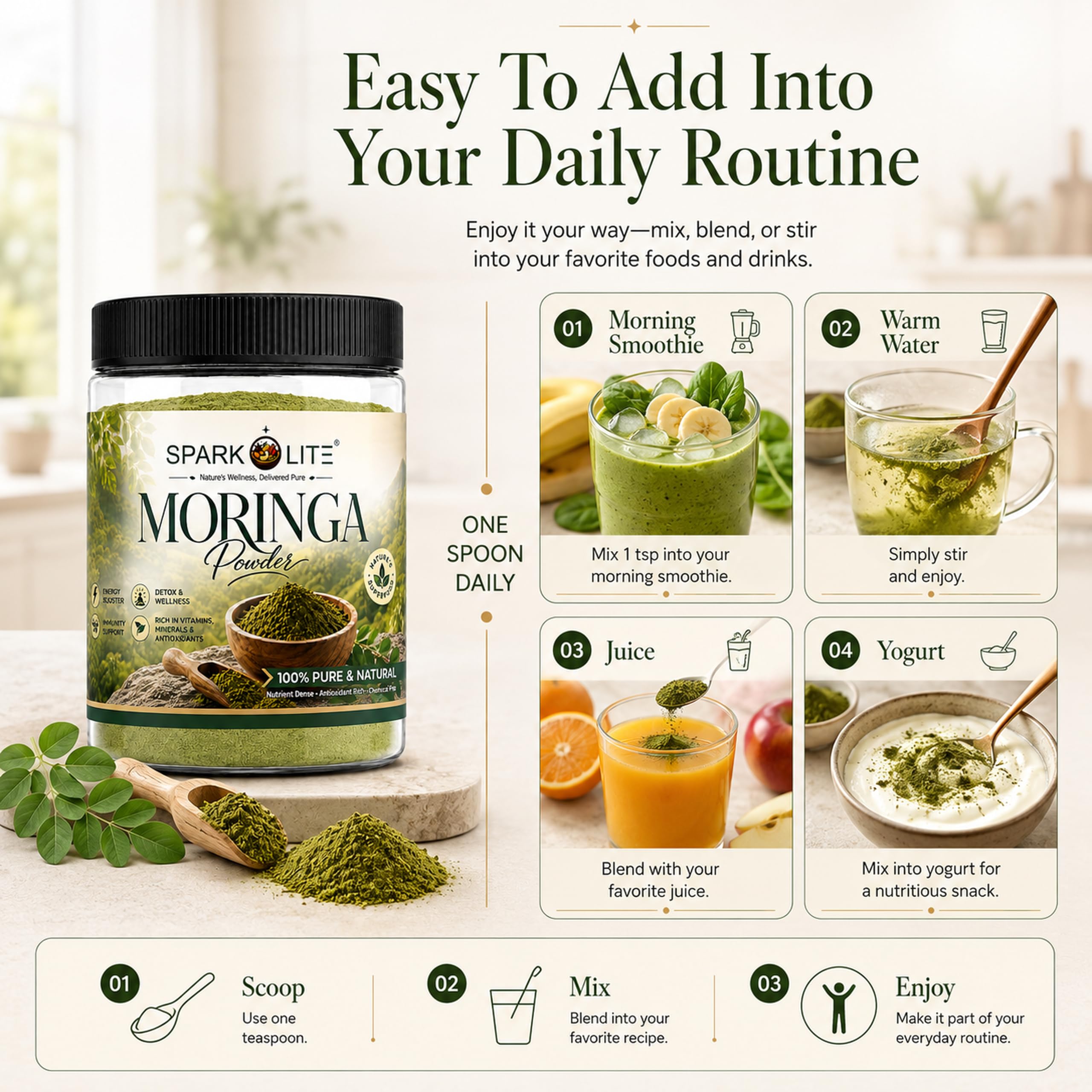 Organic Moringa Powder 500 gram | 100% Pure Moringa Leaf Powder | Drumstick Leaf Powder | Natural Superfood | No Preservatives — Amazon image 4