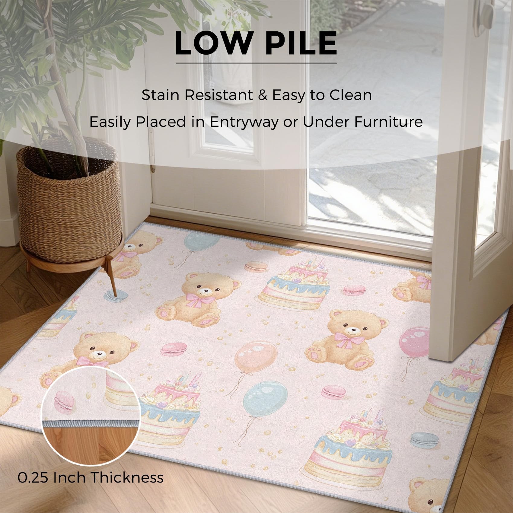 Generisch Teppich Wohnzimmer Teddybär, Teppich Süßer Bär Mädchen für Schlafzimmer 100 x 150 cm, Weicher Waschbarer Antirutsch Kurzflor Dekoration Carpet P-&123