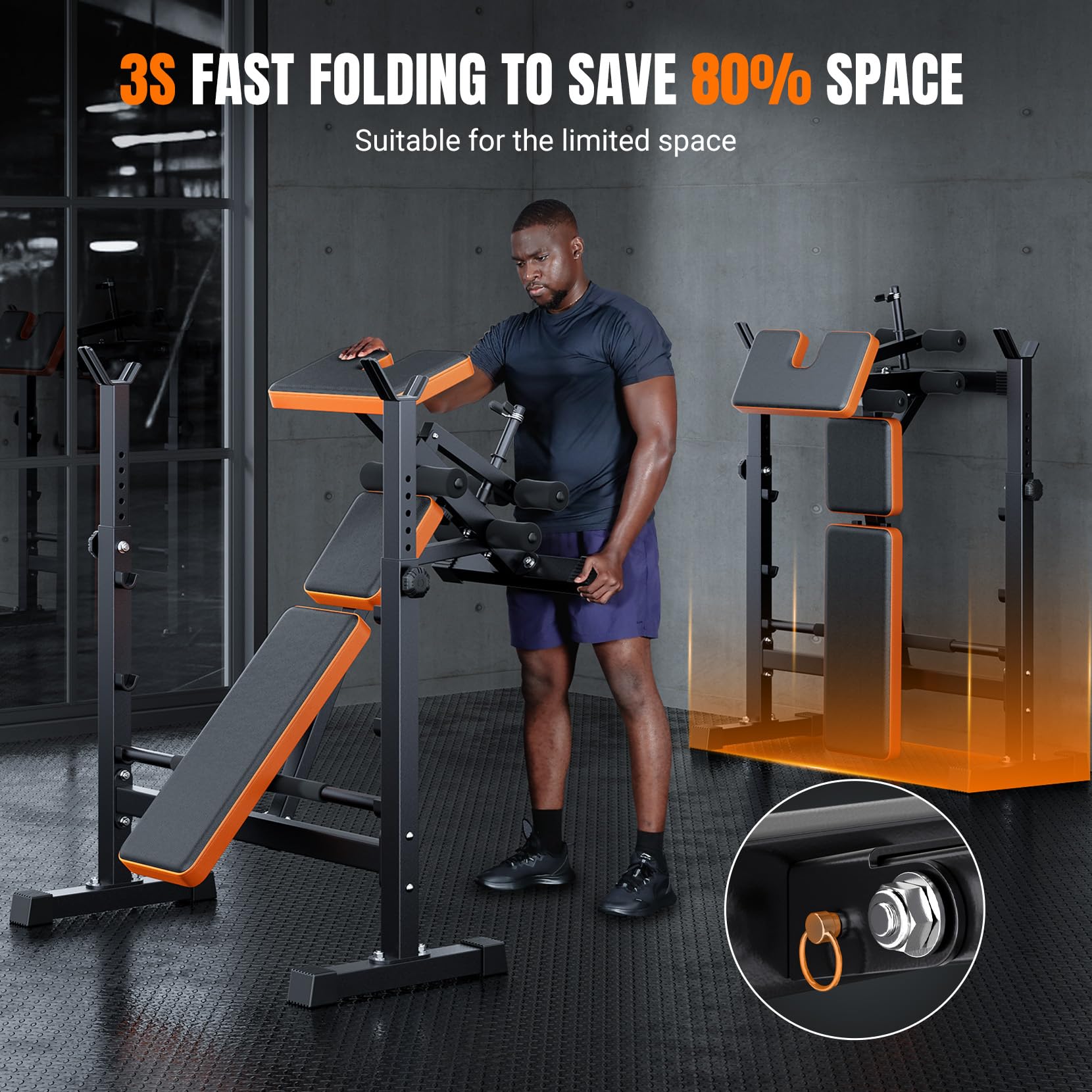 Multifunzione Palestra Casa con Rack Palestra, Panca Piana Bilanciere, Panca Addominali con leg extension leg curl - arm curl - porta