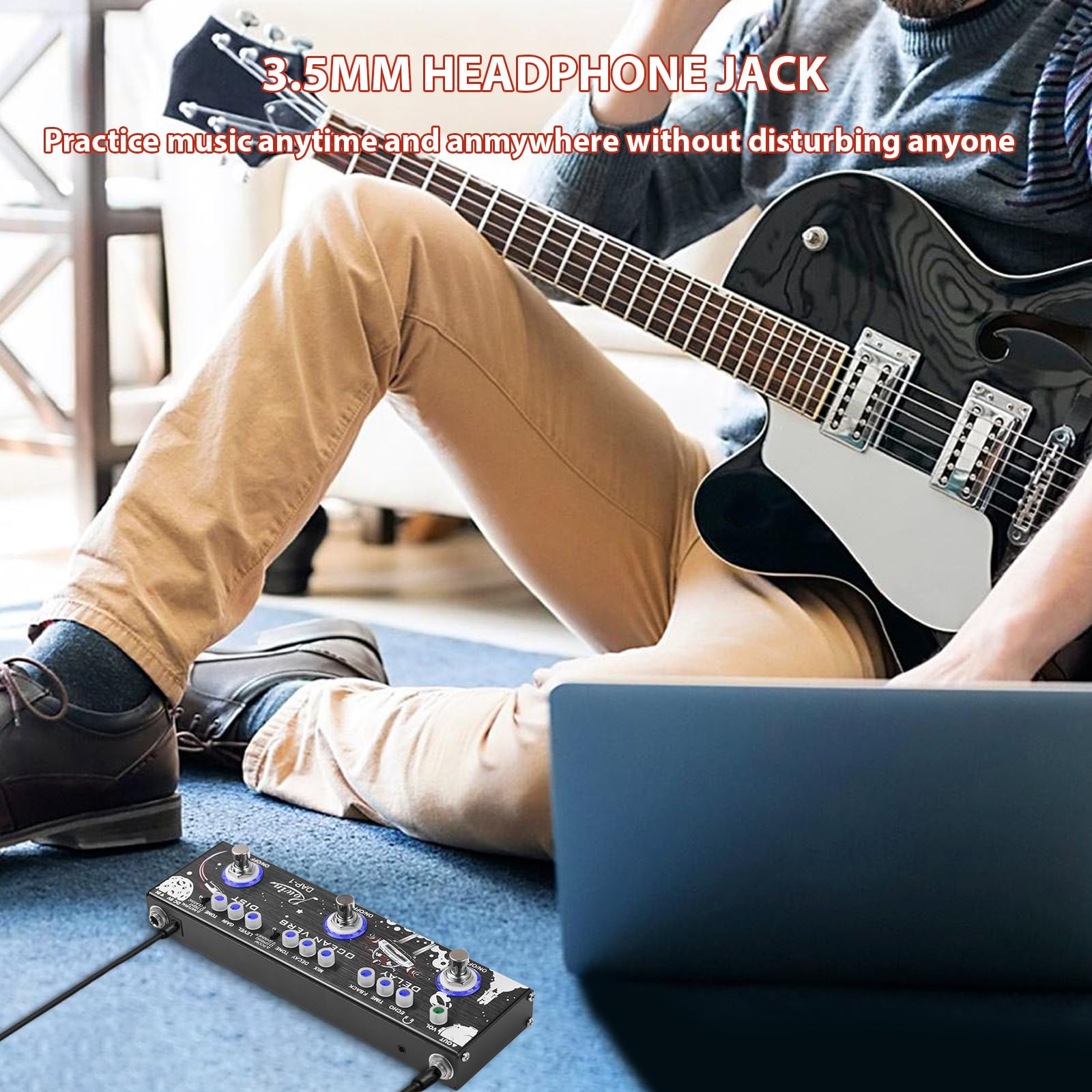 Pedal de Efectos múltiples para Guitarra 3 en 1, retardo/verbo oceánico/distorsión, Carcasa de aleación de Aluminio con función True Bypass, Pedal de Efecto de Guitarra eléctrica portátil